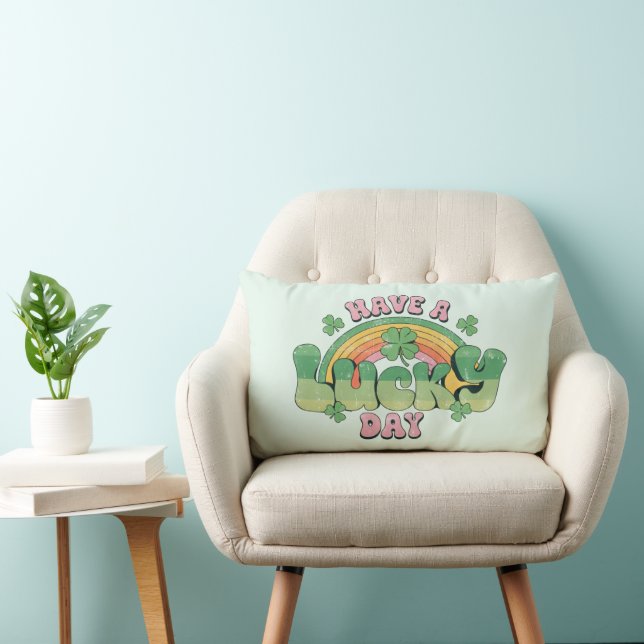Have a Lucky Day Retro Typography Lumbar Pillow (Chair)