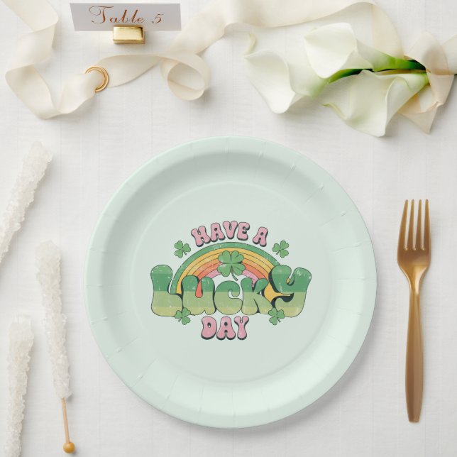 Have a Lucky Day Retro Typography Paper Plates (Wedding)