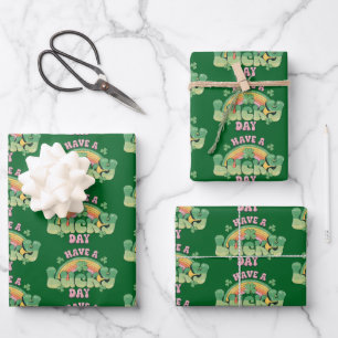 Have a Lucky Day Retro Typography Pattern Wrapping Paper Sheets