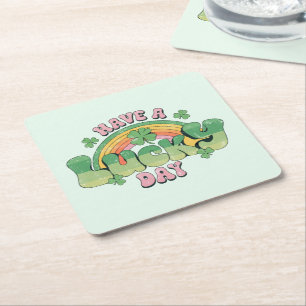 Have a Lucky Day Retro Typography Square Paper Coaster