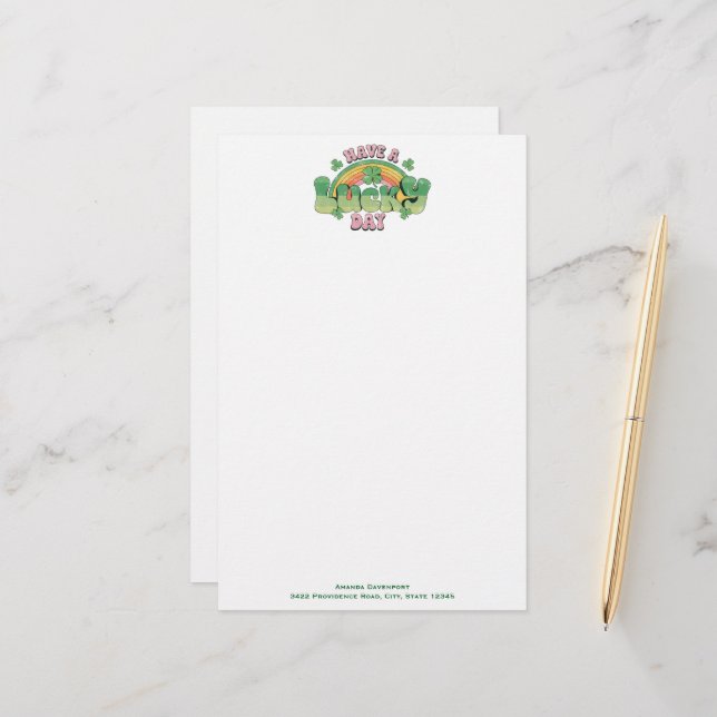 Have a Lucky Day Retro Typography Stationery (Front/Back In Situ)