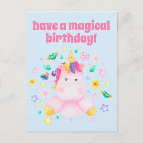 Have a Magical Birthday Cute Kids Unicorn Postcard