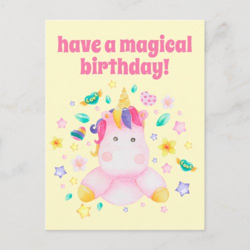 Have a Magical Birthday Cute Kids Unicorn Postcard