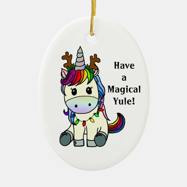 Have a Magical Yule Unicorn Ceramic Ornament (Front)