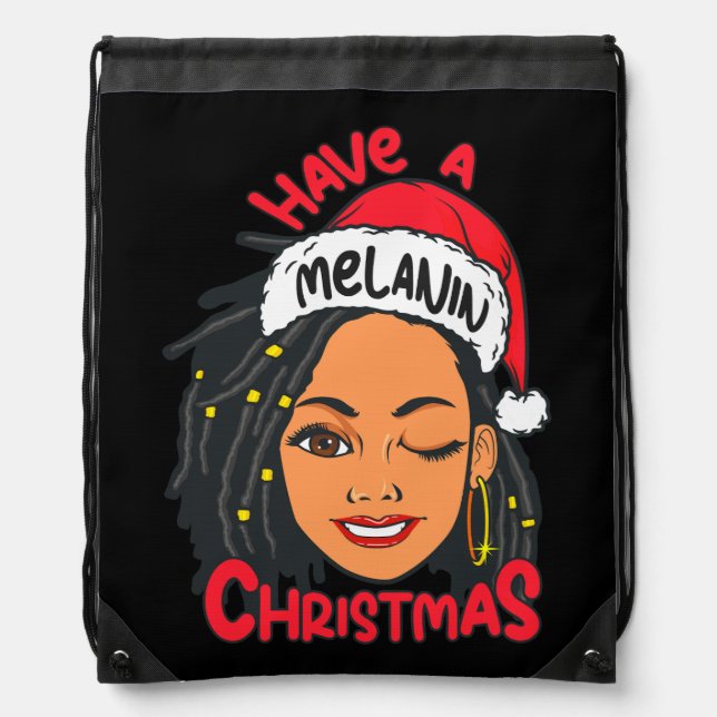 Have a melanin Christmas Black Girl Magic Sista Drawstring Bag (Front)