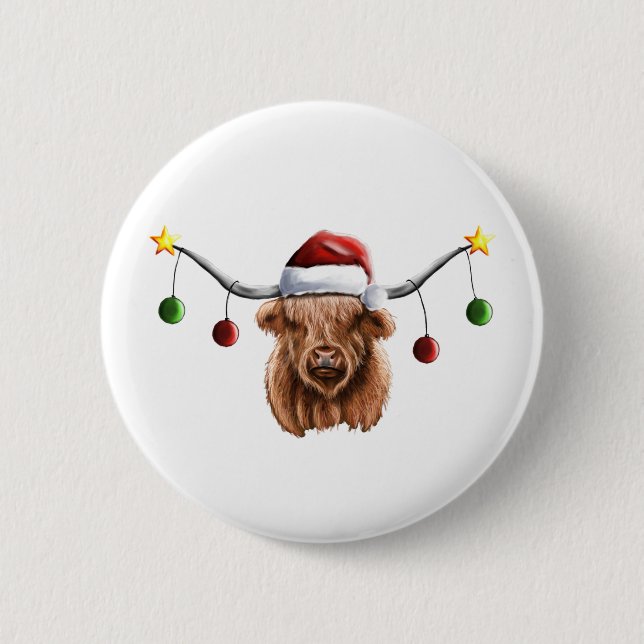 Have a Merry Hielan Coo Christmas Button (Front)