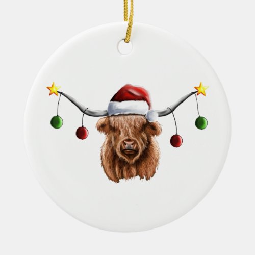 Have a Merry Hielan Coo Christmas Ceramic Ornament