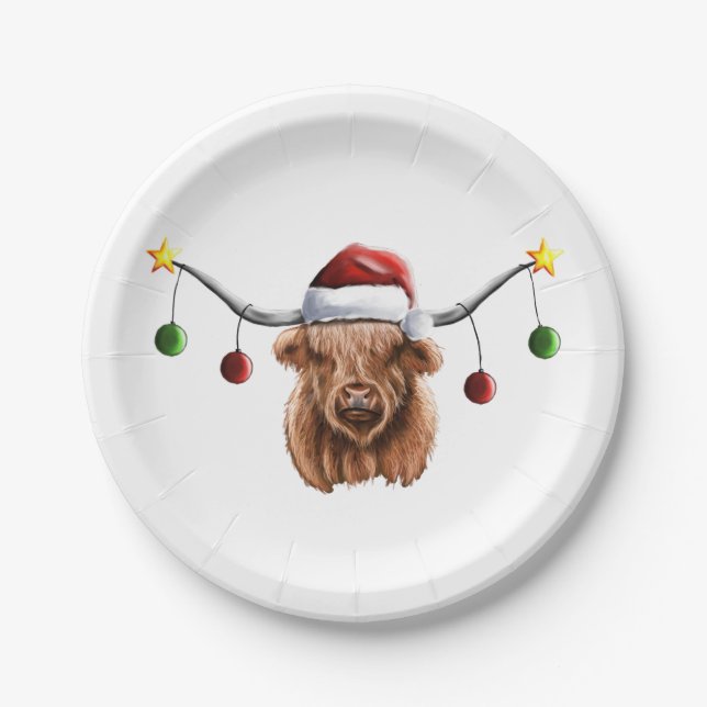 Have a Merry Hielan Coo Christmas Paper Plates (Front)