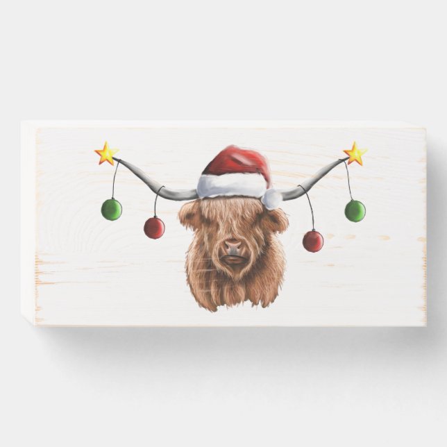 Have a Merry Hielan Coo Christmas Wooden Box Sign (Front Horizontal)