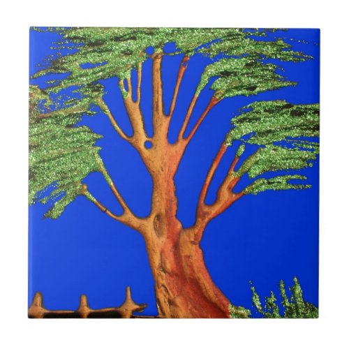 Have a Nice Day African  ECO Blue Sky Acacia Tree  Ceramic Tile