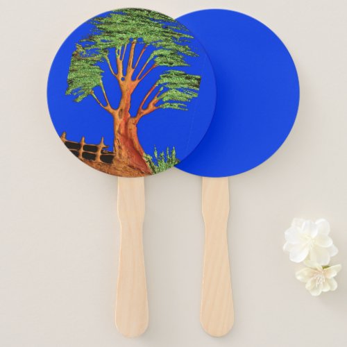 Have a Nice Day African  ECO Blue Sky Acacia Tree  Hand Fan