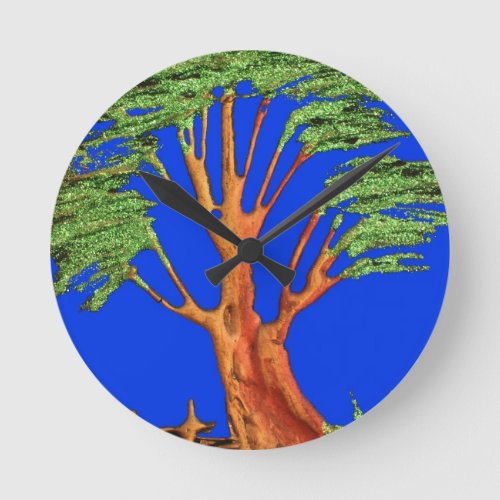 Have a Nice Day African  ECO Blue Sky Acacia Tree  Round Clock