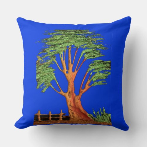Have a Nice Day African  ECO Blue Sky Acacia Tree  Throw Pillow