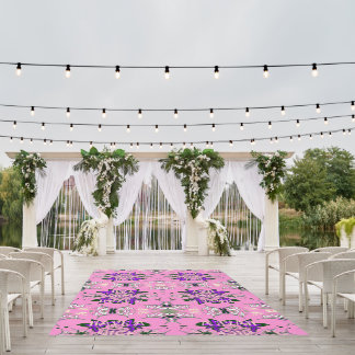 Have a Nice Day' Baby Pink Floral Purple Motif Outdoor Rug
