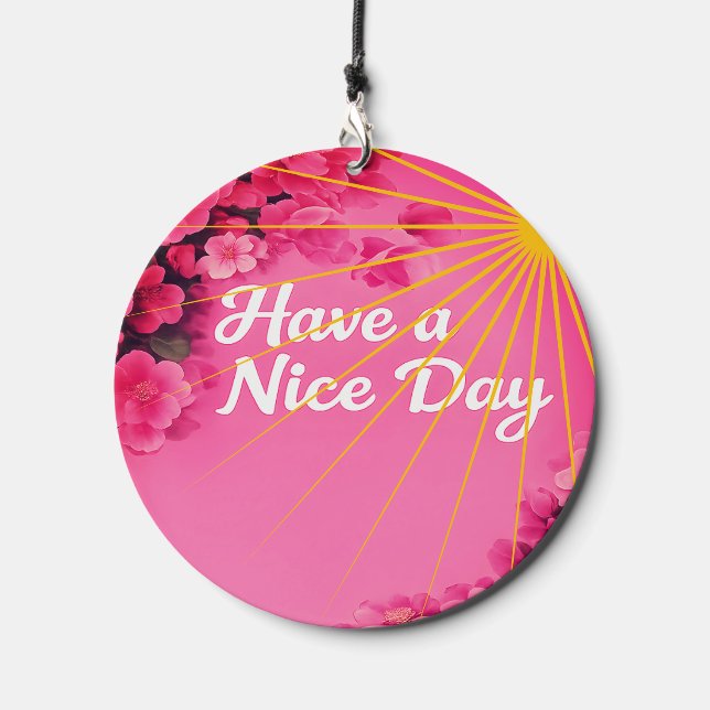 "Have a Nice Day" Cheerful Soft Pink Rose/Peony Fl Wind Chime (Front)