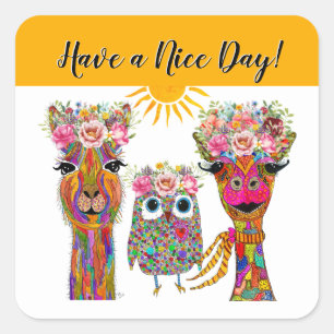 Have a Nice Day Flower Crown Animal Stickers