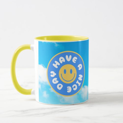 Have A Nice Day happy face yellow handle mug