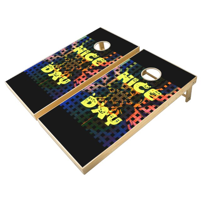 Have a Nice Day Woven Design Cornhole Set (Angled)