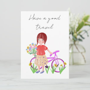 Have a nice trip, postcard. Cartoon girl with a bi Holiday Card