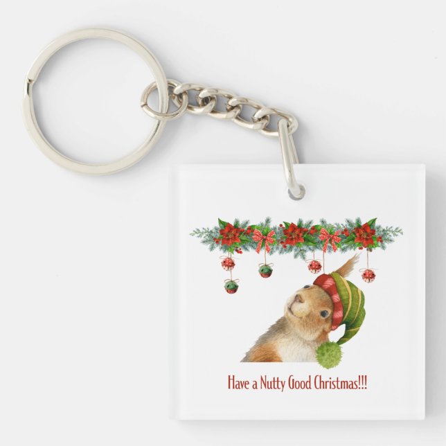 Have a Nutty Good Christmas Personalized Squirrel Keychain (Front)