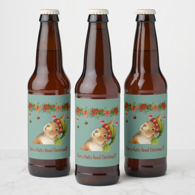 Have a Nutty Good Christmas Squirrel Holiday Beer Bottle Label (Bottles)