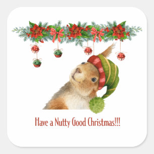 Have a Nutty Good Christmas Squirrel Holiday Square Sticker
