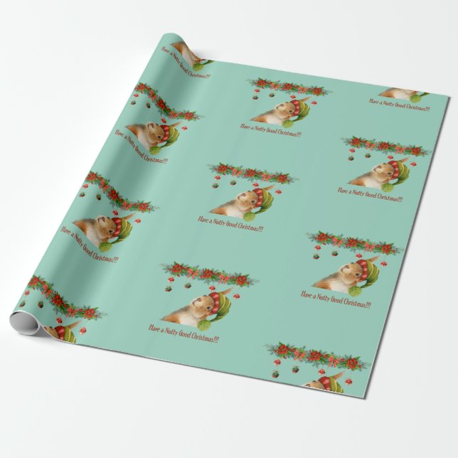 Have a Nutty Good Christmas Squirrel Holiday Wrapping Paper (Unrolled)