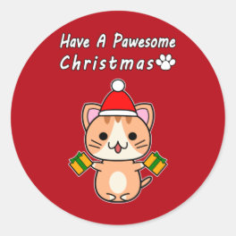 Have A Pawesome Christmas - Ginger Tabby Cat Classic Round Sticker