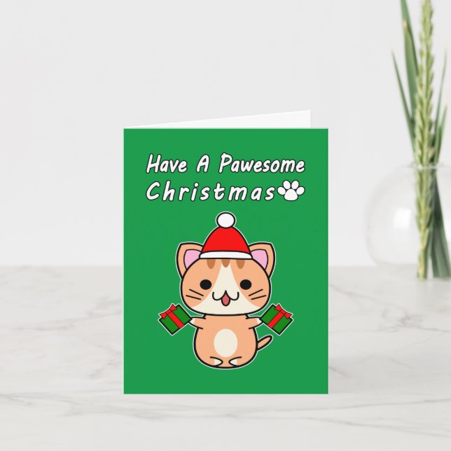 Have A Pawesome Christmas - Ginger Tabby Cat Holiday Card (Front)