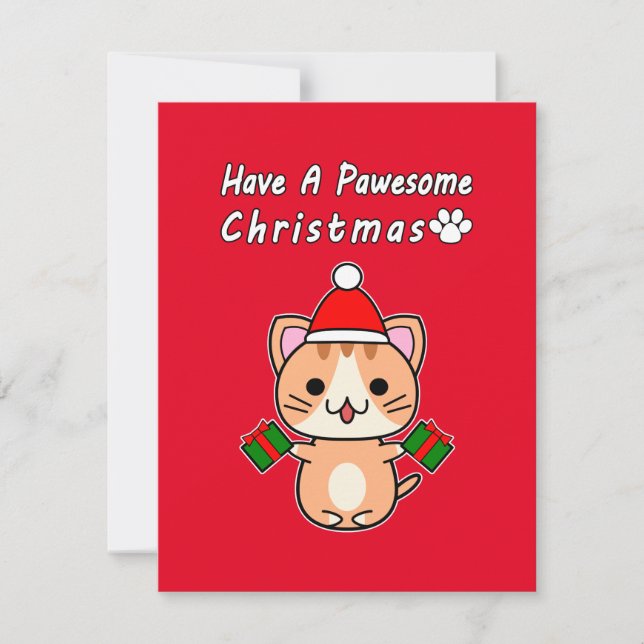 Have A Pawesome Christmas - Ginger Tabby Cat Holiday Card (Front)