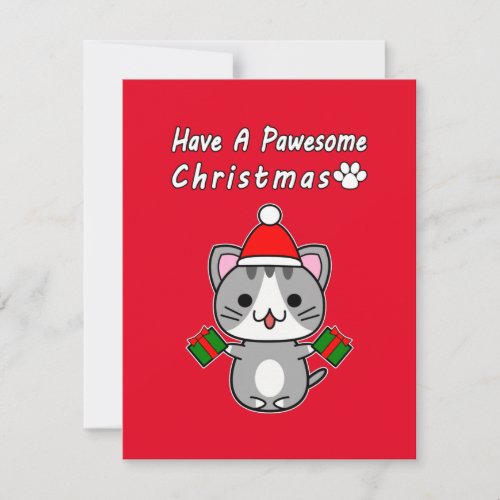 Have A Pawesome Christmas _ Gray Tabby Cat Holiday Card