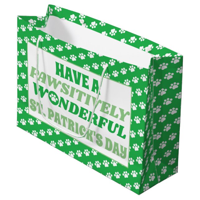 Have a Pawsitively Wonderful St. Patrick's Day Large Gift Bag (Front Angled)
