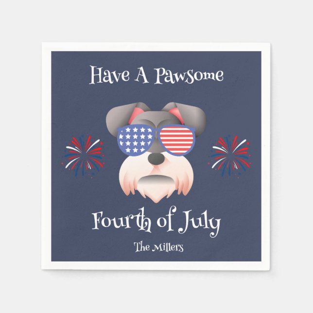 HAVE A PAWSOME 4TH OF JULY SCHNAUZER T-Shirt Napkins (Front)