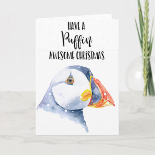 have a puffin awesome Christmas watercolour Card