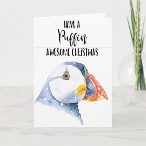 have a puffin awesome Christmas watercolour Card