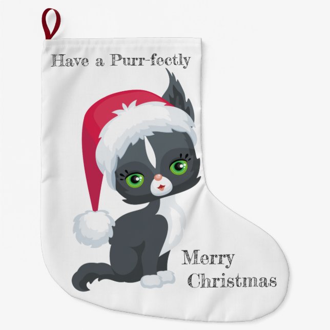 Have a Purr-fecly Merry Christmas Large Christmas Stocking (Front)
