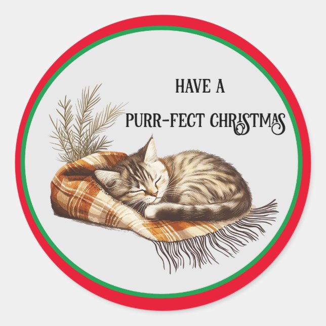 Have a Purr-fect Cat Christmas Sticker (Front)