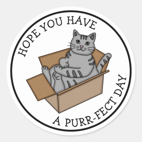 Have a Purr_fect Day  Funny Cat in a Box Classic Round Sticker