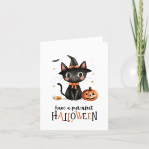 Have a Purrrfect Halloween Black Cat Witch Letterpress Thank You Card