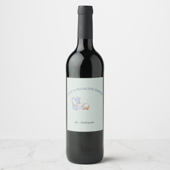 Have a Relaxing Easter Bunny in Armchair  Wine Label (Front)