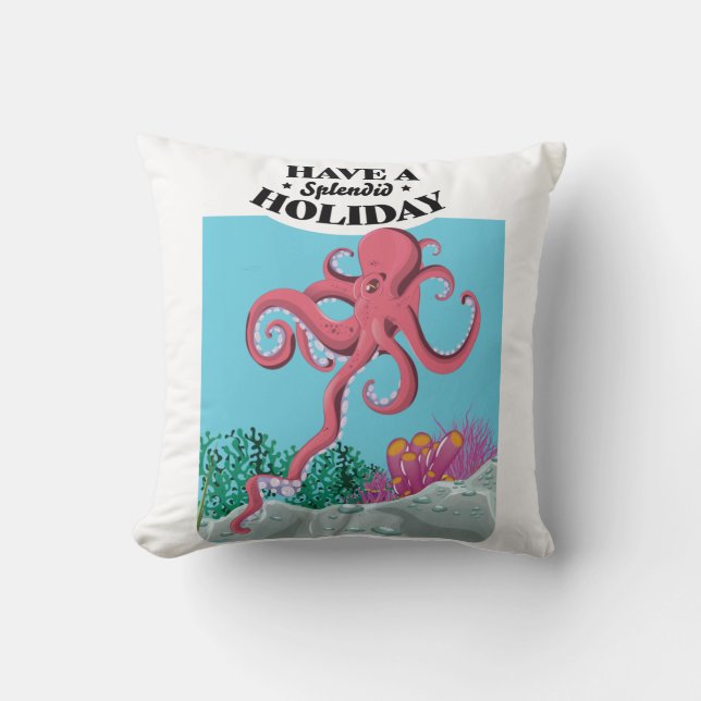 Have a Splendid Holiday Squid Throw Pillow (Front)