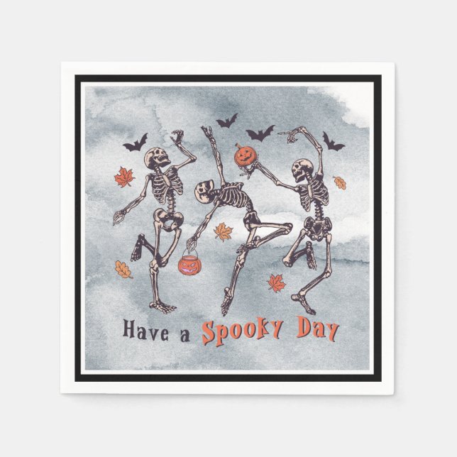 Have A Spooky Day!  Halloween Skeletons Dancing  Napkins (Front)