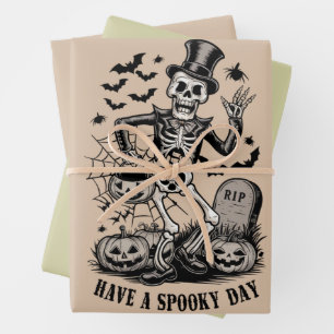 Have a spooky Day Halloween Witch Skeleton  Wrapping Paper Sheets