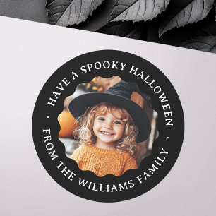 Have a spooky Halloween wavy border photo black Classic Round Sticker