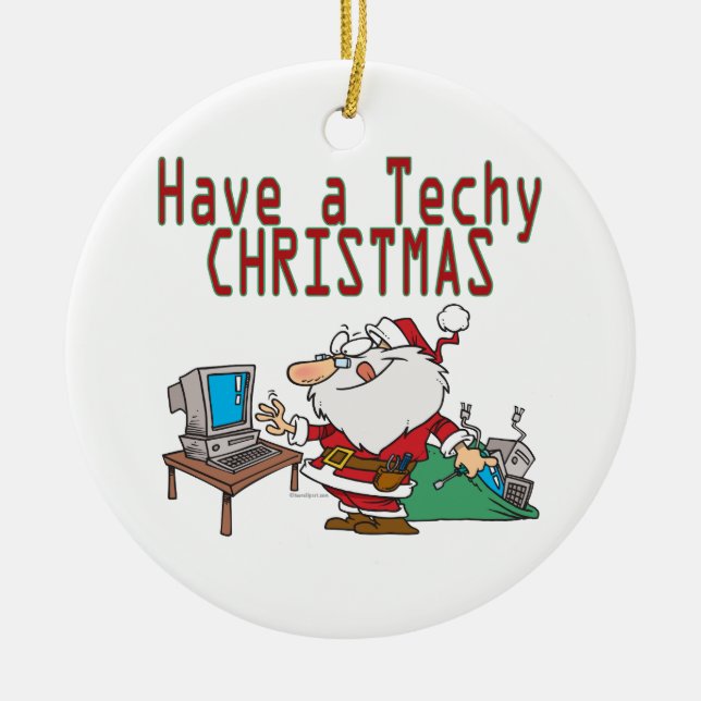 have a techy christmas computer geek santa ceramic ornament (Front)