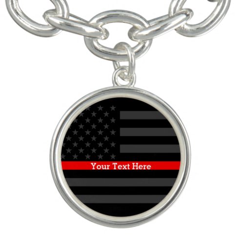 Have a Text Thin Red Line Custom Grey US Flag on a Charm Bracelet