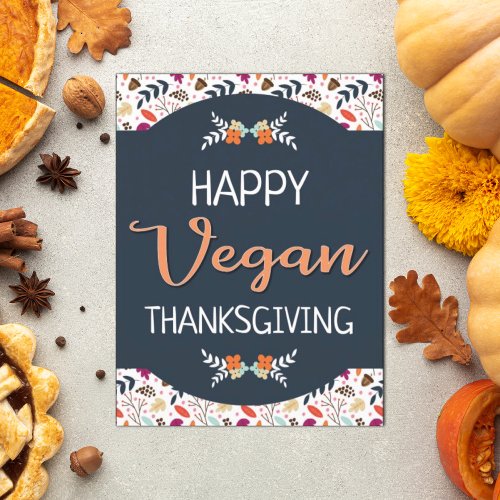 Have a vegan thanksgiving blue floral orange text postcard