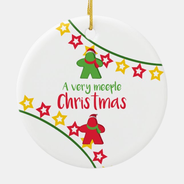 Have a Very Meeple Christmas Board Gamer Ceramic Ornament (Back)