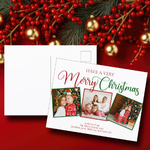 Have a Very Merry Christmas 3 Photo Collage Holiday Postcard