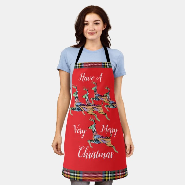 Have A Very Merry Christmas Red + Plaid Trim  Apron (Worn)